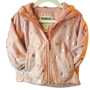 OshKosh B'gosh Girls Pink with Silver Stars Fleece Lined Hooded Jacket Size 18M